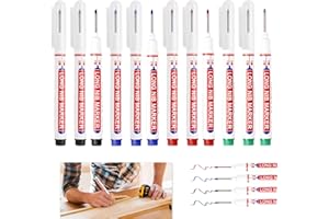 EIAIGKY 12 Piezas Marcadores de Agujeros Profundos, Rotulador Punta Larga con Punta Larga 20mm, Marcadores Carpintero Resistentes al Agua, Rotulador Carpintero para Madera, Metal Pared (Negro Azul Rojo Verde)