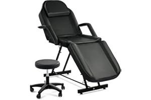 VONLUCE Beauty Bed Multiple Level Adjustable Steel Frame 3 Section Leather Massage Bed 150kgs/330lbs Max Weight Capacity Detachable Armrest and Headrest Massage Table Beauty Table (Black)