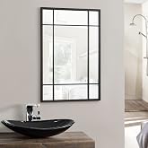 [en.casa] Wall Mirror for Bathroom Living Room Elegant Rectangular with Hooks Horizontal/Vertical MDF 90 x 60 cm - Matte Blac