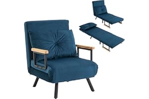 HOMCOM Rozkładany fotel 1-osobowy, ogrzewany fotel 4 w 1, rozkładany, fotel z 5-pozycyjnym oparciem, poduszka w zestawie, 1-osobowa sofa dla gości, do salonu, obciążenie 120 kg, niebieski