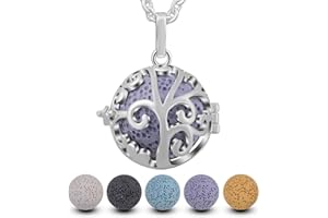 INFUSEU Collar Aromaterapia Aceites Esenciales, Iris Plateado Arbol De La Vida Locket Colgante