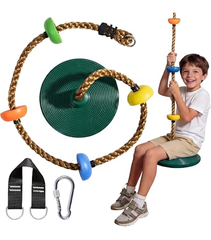 SELEWARE Balançoire En Plastique Super Confortable – Siège Antidérapant Avec Corde Réglable Et 2 Mousquetons, Pour Enfants Et Adultes, Noir