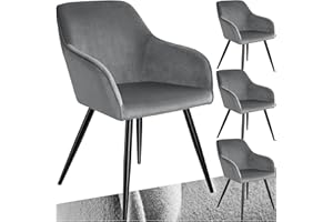 ‎TECTAKE tectake® 4er Set moderner Esszimmer Stuhl, Sitzfläche aus Samt, Armlehnstuhl, Sessel Wohnzimmer, gepolsterter Office Chair mit schwarzen Metallbeinen, Schminktisch Stuhl - grau/schwarz