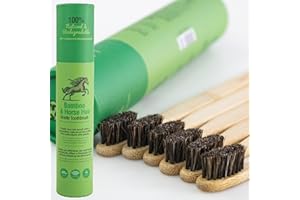 Gaia Guy Spazzolino da denti in bambù naturale con setole in crine di cavallo (senza nylon, solo crine di cavallo) - Spazzolino da denti completamente compostabili in morbido crine di cavallo e