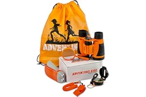 KIDZ@PLAY Adventure Kidz Outdoor Exploration Kit, Children’s Binoculars, Flashlight, Compass, Fox Whistle, Magnifying Glass, Backpack. Great Gift Set for STEM, Pretend Play, Ages 3+ Boys Girls