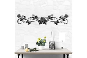 DUOOLN Large Metal Rose Wall Decor，Long Iron Scroll Vine Wall Art Above，Rustic Metal Leaf Wall Hanging Sign，Metal Flowers Sculpture for Above Door Living Room Office Indoor and Outdoor Decoration