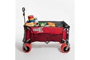 TIREX by xonic® Bollerwagen Vollgummi-PU-Universal-Räder - Robuster Transport-Wagen, faltbar mit Fußbremsen - Hand-Karre mit 2-Fach verstellbarem Griff - Unfold & Go (PU XL Räder, Rot)