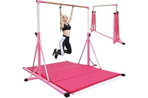 FC FUNCHEER Gymnastic bar for Kids Ages 5-20 Gymnastic Horizontal bar Gymnastic kip bar - Height 35.4" to 59"/45" to 71" - 5FT/6FT Base Length - Super Sturdy Gymnastic Equipment for Home and Gym