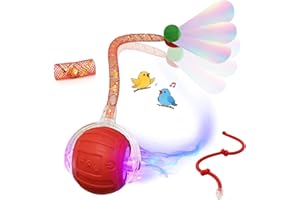 BCYPMYC Cat Toys Interactive Cat Toy Cat Ball Toy USB Rechargeable Self-Moving Ball Can Emit Bird Chirps The Tail Has a Bell Attached Stimulates Cats' Hunting Instincts With 3 Modes (Red).