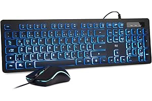 Rii Gaming Tastatur und Maus Set mit Kabel, 3 LED Hintergrundbeleuchtung QWERTZ (DE-Layout), Kabelgebundene Tastatur mit Maus für PC, Computer, Laptop, Schwarz