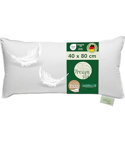 ZOLLNER Deluxe Daunenkissen aus 100% Daunen - Made in Germany – für Allergiker geeignet – Bezug aus hochwertiger Mako Baumwolle - waschbar bis 60°C - 40x40 cm - Hotelqualität