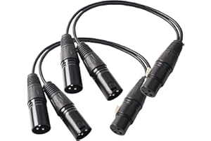 Devinal Lot de 2 câbles répartiteurs XLR femelle vers 2 mâles, XLR femelle vers double XLR mâle, câble en Y symétrique, jack XLR 3 broches vers 2 prises XLR