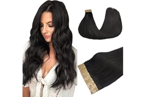 DOORES Extension Bioadesive Marrone, Nero Naturale 55cm 22 pollice 50g 20pcs, Extension Capelli Bioadesive Lisici Skin Weft Naturale Capelli