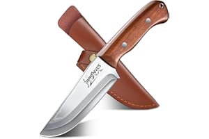 Japaknives Jagdmesser Feststehende Klinge Survival Messer mit Lederscheide Bushcraft Messer Rosenholzgriff Outdoor Messer Jagd Geschenk für Männer