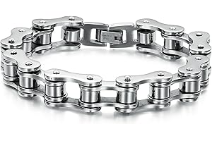 KEALZARI Keybella Ampia Uomini Catena Pesante Ragazzi Motociclista Moto Copia Il Link Bracciale in Acciaio Inossidabile San Valentino Regalo (Argento)