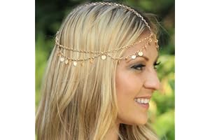 Wendalern Tocado de Lentejuelas en capas Con Borla Colgante Para La Cabeza Cadena Dorada Para La Frente Tocado Gitano Festival Halloween Baile de Graduación Disfraz Joyería Para Mujeres y Niñas