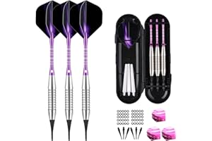 SANFENG Dartpfeile mit kunststoffspitze für Elektronische Dartscheibe 18 Gramm, E Dartpfeile Softdarts Dart Pfeil mit lila blau schwarz Aluminum Schaft 6 Flights 50 Spitzen 50 Anti-Lose Gummiringe