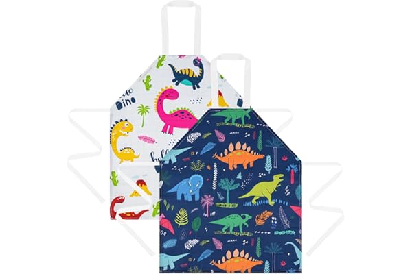 HOTUT Tablier de Cuisine Enfant, 2pcs Tablier Cuisine pour Enfant Étanche Lavable en Machine, Ecole Filles ou Garçons pour Poterie Peinture