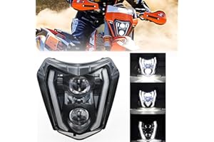 DREAMIZER Faro Delantero para Moto de Cross, E24 6500K LED Compatible con Motos Enduro, ATV, TC, FE, TE, EXC, XCW, SXF, SX 125, 250, 300, 350, 450, 500, 530, SMC, R 690, Supermoto