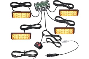 EYPINS 4-Pack 12-LED 48W Strobe Beacon Lights - 8 Modes, IP65 Waterproof, 12V/24V for Car/Truck Repair & Escort