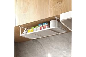 Fuyoula Cestello Portaoggetti in acciaio, cesto sotto ripiano organizer dispensa multifunzionale,per la cucina, il mobile, la dispensa, l'armadio, il bagno, la scrivania e l'ufficio (Bianco)