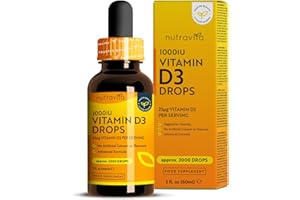 NUTRAVITA Vitamine D3 Végétale - 1000 UI par goutte, 2000 UI par 2 gouttes - Vitamine D Flacon de 60ml - Dosage Facile – Cholécalciférol pour des os, dents, muscles et Système Immunitaire en Bonne Santé