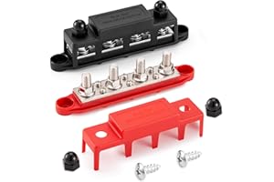 AIGREAT Barre de distribution 250 A 12 V - 4 boulons de borne M8 (5/16") - Bloc de distribution avec couvercle - Module haute performance négatif et positif - Pour voiture, bateau, système solaire