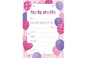 Kirsten McMillan 32 Blue Birthday Party Invitations for Kids with Envelopes - Pack of 32 Balloon Party Invites for Girls & Boys - Designed and Printed in the UK