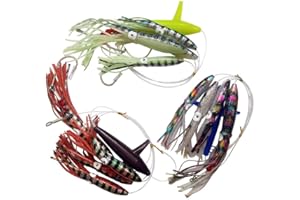 Krazywolf Fully Rigged Big Game Daisy Bird Trolling Chain Boat Fishing Squid Lure Rig Teaser,Pack of 3