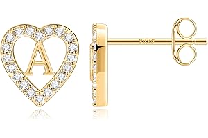 TINGN Boucles d'oreilles en forme de lettre pour fille - Plaqué or 14 carats - En forme de cœur - Sans nickel - Avec zircone - Cadeau pour fille et femme