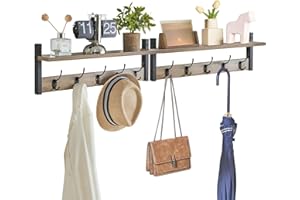 YMYNY Coat Rack Shelf Wall Mounted, Coat Hooks Set of 2, Entryway Coat Hanger with 10 Hooks, Wall Floating Shelf with Hat Rack, for Kitchen, Bedroom, Bathroom, Silver Gray 120 × 11× 19.5CM HWS004Y-2