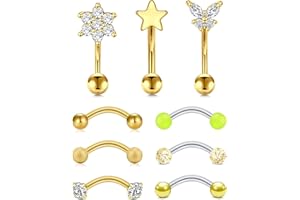 Rajnard 10Pcs Piercing Sourcils Arcade Piercing Rook 16G 8mm Acier Chirurgical avec Diamant Perle Coeur étoile Daith Piercing