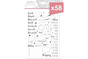 Aladine - Kit Tampons Bullet Journal - 58 Tampons en Français : Jours, Mois, Flèches, Bulles, To Do List, Objectifs - Accessoires Bullet Journal, Bullet Planner, Agenda - Stampo Planner - 03912, Large