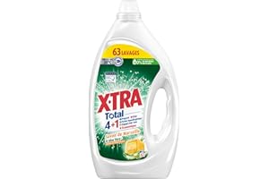 X-Tra Total - Lessive Liquide - 4+1 - Propreté - Eclat - Fraîcheur - Engagé pour vous - Economique - Aloe Vera & Savon de Marseille - Efficace des 20°C - Convient aux Peaux Sensibles - 63 Lavages