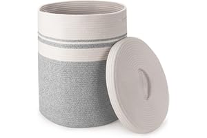 Rieeyrslza Cesta de Cuerda de Algodón para la Colada con Tapa 58L Cesta de Lavandería Tejida Plegable, Mango Hueco, Adecuado para Dormitorio, Lavadero, Salón, Apartamentos 38 x 50cm(Gris)