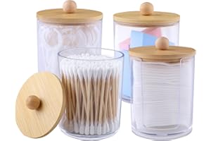 Vexillic Porta Cotton Fioc per Bagno, 4 Pezzi Dischetti da Trucco Contenitori per Batuffoli di Cotone, Scatola Organizzatore con Coperchio per Cosmetici