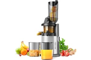 AIRMSEN Juicer Machines Cold Press Slow Juicer for Fruits and Vegetables with 82mm Wide Feed Chute for Whole Fruit Juicing Quiet & Efficient BPA-Free Powerful Motor Easy to Clean - Silver