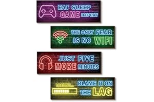 KEPUARM 4 Pcs Décoration Gamer,Deco Chambre Gaming,Panneau en Bois Gaming Decoration Murale,Poster Gaming Decoration Chambre Ado Garcon 20x10cm (Néon B)