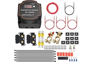 Heart Horse 3m Split Charge Relay Kit,12V 140Amp Smart Dual Battery Isolator Kit Manual/Auto Modes VSR-Voltage Sensitive Relay Kit with LED Screen, Voltage Display for Truck,SUV,RV,ATV,UTV,Boat