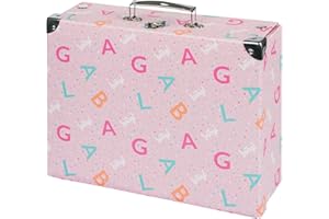 Baagl Valigetta per giocattoli e forniture scolastiche, valigetta di cartone, valigetta da gioco, custodia pieghevole per bambini, custodia pieghevole con manico in metallo, logo rosa, 32,5 x 26 x