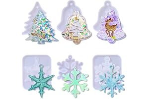 PHOGARY Epoxy Resin Moulds Christmas Snowflakes Silicone Molds,6 Pack Molds for Crystal Epoxy Casting, DIY Xmas Pendent Hanging Ornaments, Tree, Elk Bell Gift Decoration