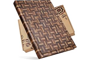 YOUSUNLONG Tabla de Cortar XXL Grande de Madera de Acacia Mezclada con Roble - 61x45.7x3.8 cm - Tabla de cortar de carnicero con ranura profunda para el jugo y mango - Tabla de Cocina