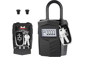 ZHEGE Padlock Key Safe, Large Car Key Lock Box Outdoor for over 10 Home Keys Storage, 4 Digit Combination Keybox Wall Mounted or Hung, Weatherproof Keysafe with Built-in Key Hooks (Black)
