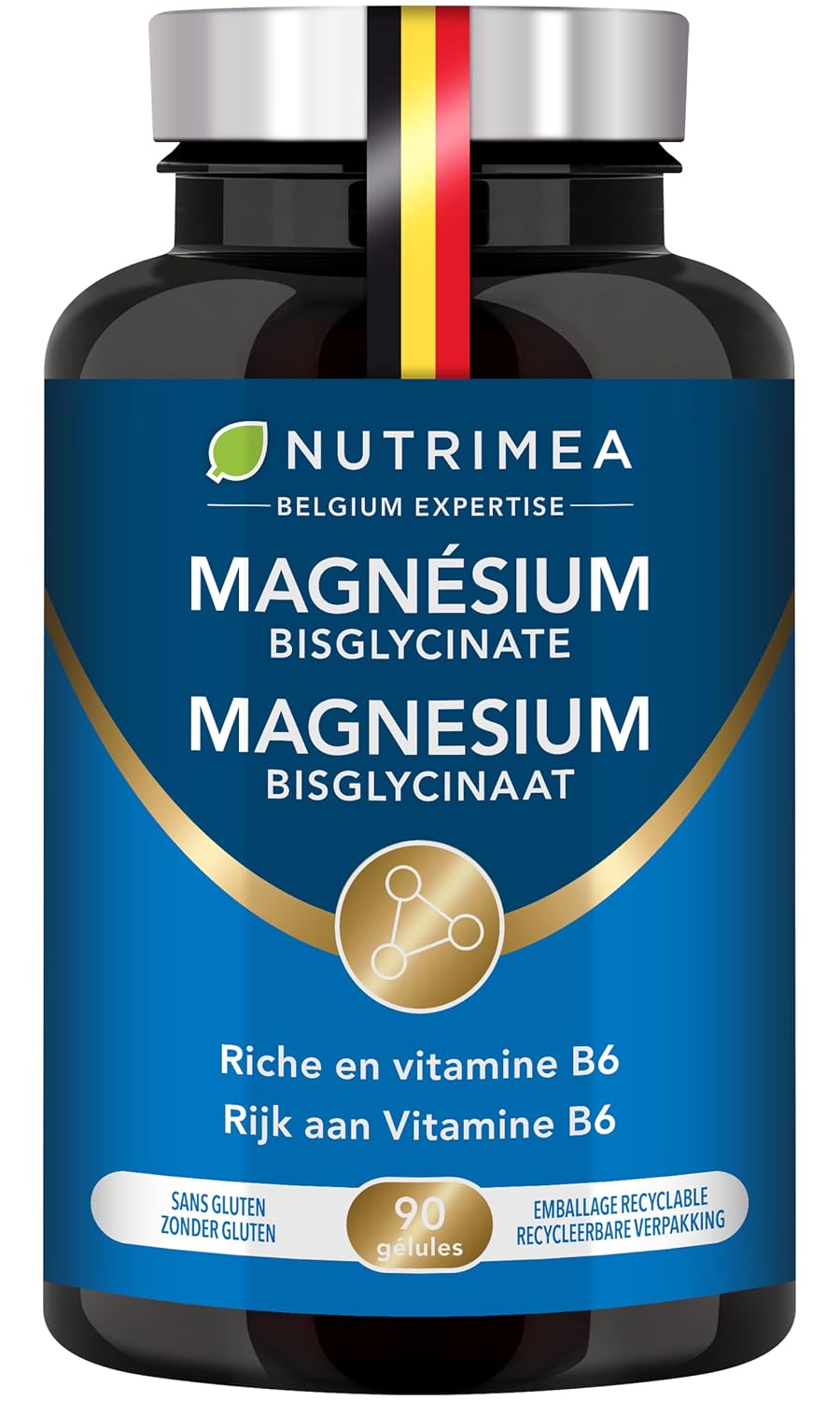 Magnesiumbisglycinaat + vitamine B6-90 veganistische capsules - Nutrimea | Slaap, stress, vermoeidheid – maximale absorptie en eenvoudige assimilatie – 90 veganistische capsules – Franse expertise