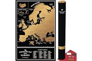 DIVALIS Mapa Para Rascar de Europa Fácil de Enmarcar - Póster de Mapa de Viaje Europeo de 61 x 41 con Ciudades - Grandes Mapas de Pared de Viaje Rascable con Rascador Incluido - Scratch off Europe Map