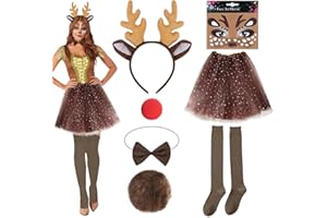 Aurblyn 7PCS Reindeer Costume Reindeer Fancy Dress Christmas Headbands for Adults Reindeers Antlers Headband Christmas Headband Christma Headbands for Women Reindeers Costume Adult