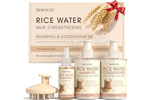 SHVYOG Rice Water Shampoo and Conditioner Set, Enriched with Biotin & Caffeine, Hair Growth Rice Water Spray, Anti Thinning Shampoo Strengthening Hair, Damage Repair, 3Pcs Gift for Men Women, 220ml*2+60ml