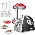 Geepas Electric Meat Grinder 1800W – Stainless Steel Meat Mincer & Sausage Stuffer, Food Grinding Mincing Machine with Kibbe – 3 Different Cutting Plates, Reverse Function, Plastic Housing (Black)