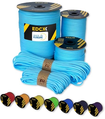 DonDon 98 Ft U2013 30 M Nylon Cord Paracord Survival DIY Rope Cord For Outdoor Camping Activities 0.6 Inch U2013 4 Mm U2013 7 Strands White-red-blue