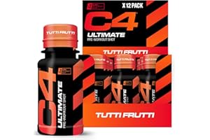 Cellucor C4 Ultimate Pre-Workout Shot | Tutti Frutti Flavour Energy Shots, 12 x 60ml Flaschen | Zuckerfreier Pre-Workout Shot mit 200mg Koffein, 2000mg L-Citrullin, 2000mg Beta Alanin, 800mg Betain